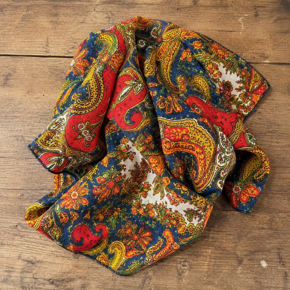 Antique 1920s Vintage Paisley Pocket Square Bandana‎ Floral 16x16